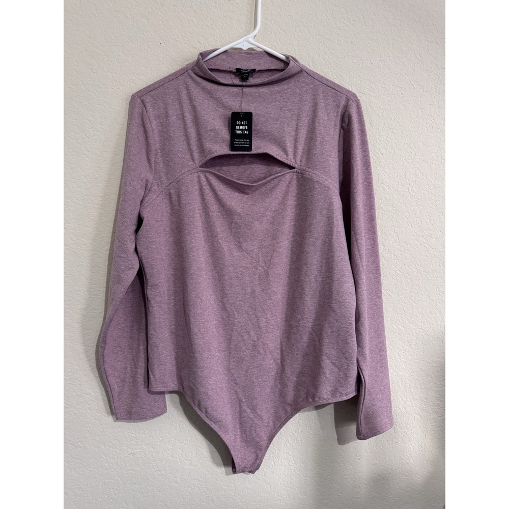 Express Body Contour Mock Neck Cutout Long Sleeve Bodysuit Mauve Pink XL NEW